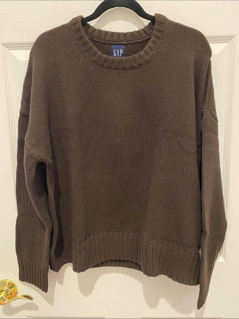 GAP Women’s Chocolate Brown Slouchy Crewneck Knit Sweater 100% Cotton